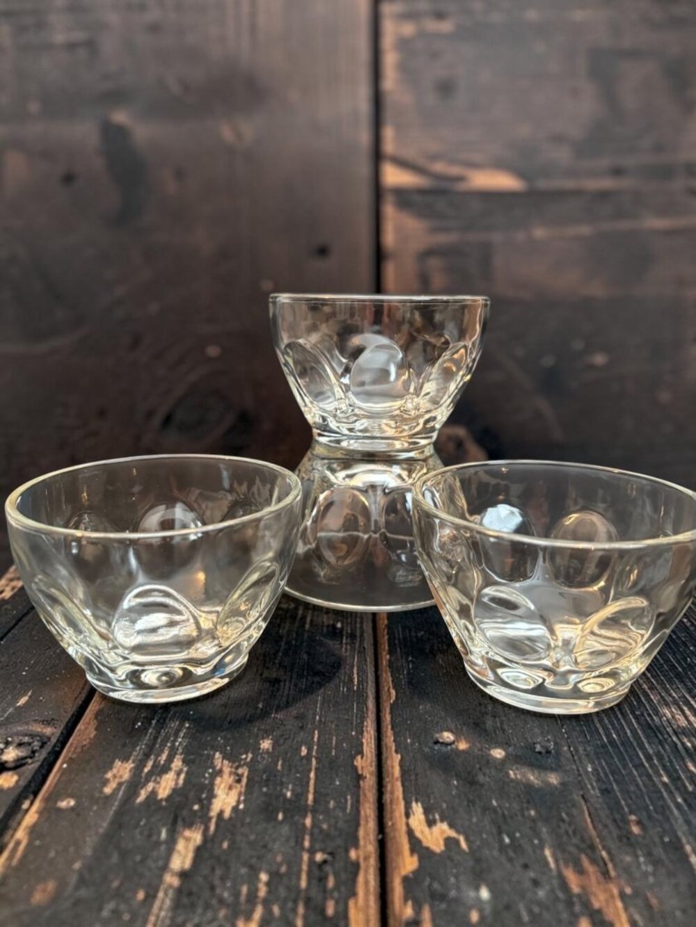 Vintage Clear Glass Dessert Bowls With Bubble Pattern - Set Of 4 Durable & Elega